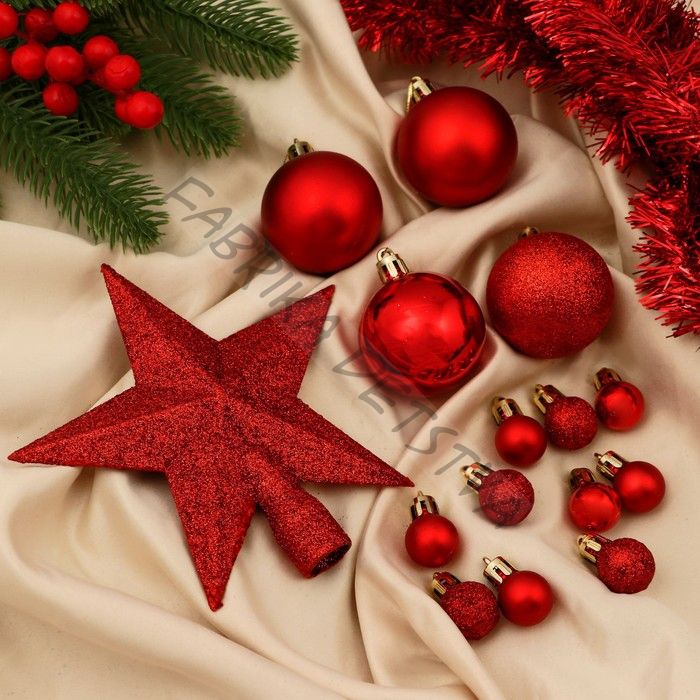 Ёлочные игрушки «Звёздное небо», новогодние, набор 54 шт., мишура 2.5 см, красный