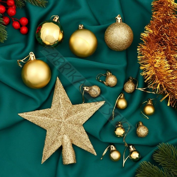 Ёлочные игрушки «Звёздное небо», набор 54 шт., мишура 2.5 см, золото