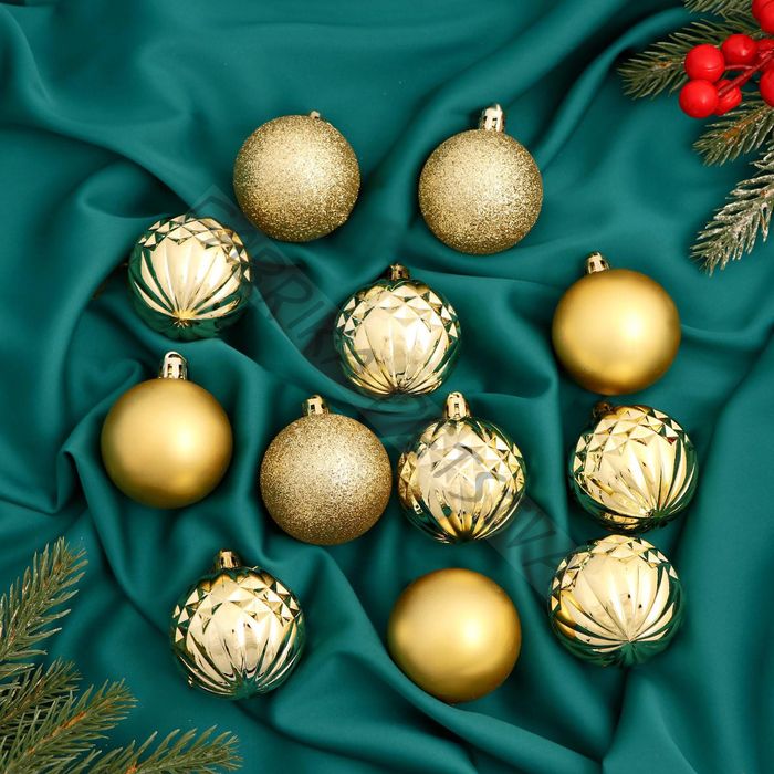 Ёлочные игрушки «Олимпия грани», шары новогодние, d=5 см, 12 шт., золотистый