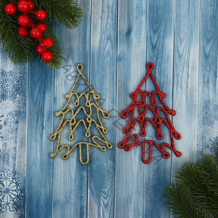 Ёлочные игрушки 2 шт. «Ёлочка люкс» 7x13 см, красный золото