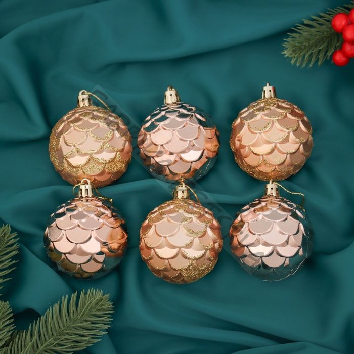 Ёлочные игрушки «Шишечки», шары новогодние, d=6 см, набор 6 шт.