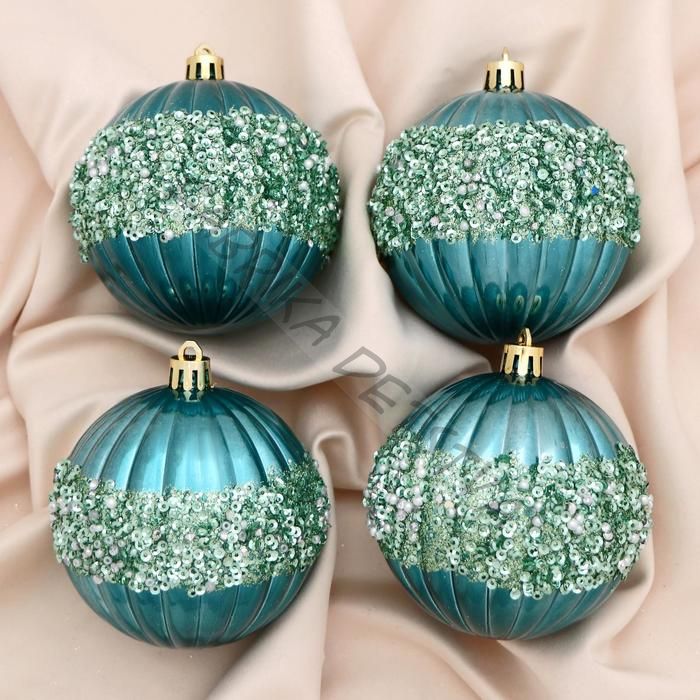 Ёлочные игрушки «Рокси», шары новогодние, d=8 см, 4 шт., зелёный