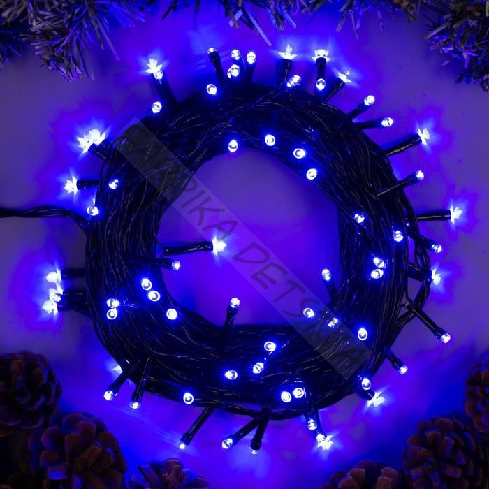 Гирлянда «Нить» 10 м, IP20, тёмная нить, 100 LED, 8 режимов, 220 В, свечение синее