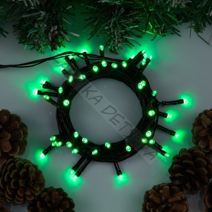 Гирлянда «Нить» 5 м, IP20, тёмная нить, 50 LED, 8 режимов, 220 В, свечение зелёное