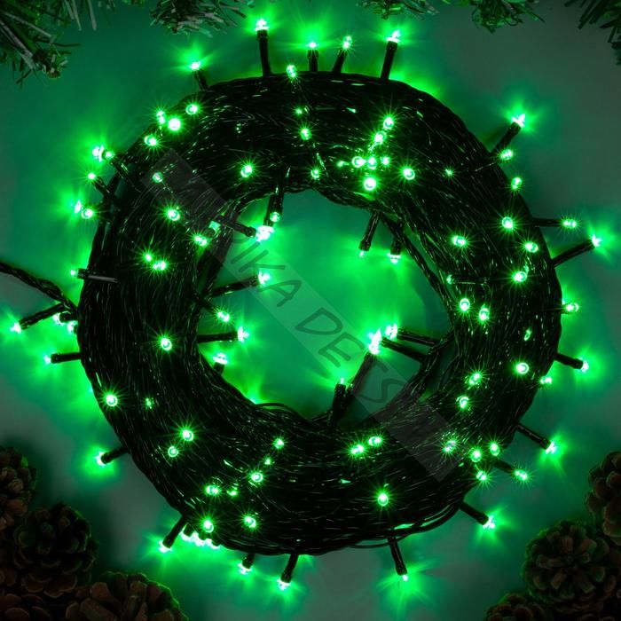 Гирлянда «Нить» 20 м, IP20, тёмная нить, 200 LED, свечение зелёное, 8 режимов, 220 В