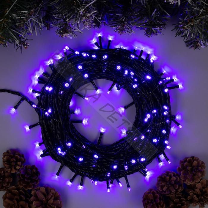 Гирлянда «Нить» 20 м, IP20, тёмная нить, 200 LED, свечение фиолетовое, 8 режимов, 220 В