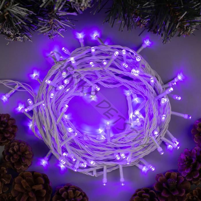 Гирлянда «Нить» 10 м, IP20, белая нить, 100 LED, 8 режимов, 220 В, свечение фиолетовое