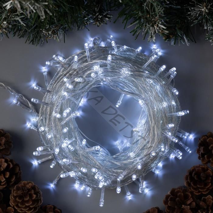 Гирлянда «Нить» 20 м, IP20, прозрачная нить, 200 LED, 8 режимов, 220 В, свечение белое