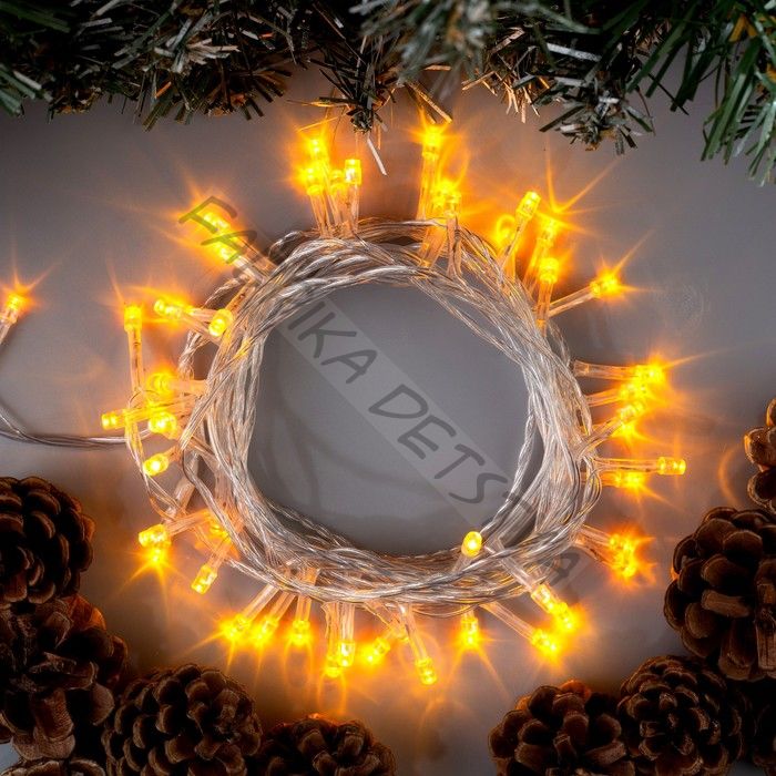 Гирлянда «Нить» 5 м, IP20, прозрачная нить, 50 LED, 8 режимов, 220 В, свечение жёлтое