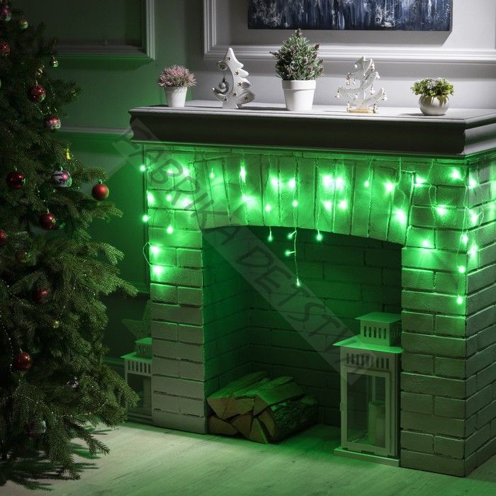 Гирлянда «Бахрома» 1.8 x 0.5 м, IP20, прозрачная нить, 48 LED, свечение зелёное, 8 режимов, 220 В