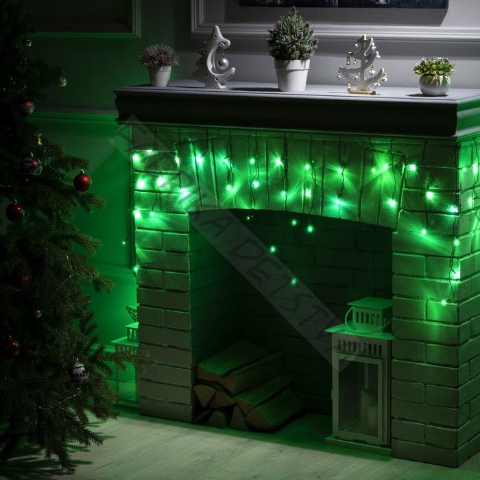 Гирлянда «Бахрома» 3 x 0.5 м, IP20, тёмная нить, 80 LED, свечение зелёное, 8 режимов, 220 В