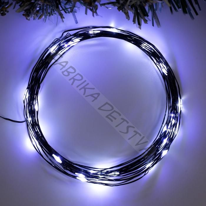 Гирлянда «Нить» 5 м роса, IP20, чёрная нить, 50 LED, 2 режима, батарейки AAх3 (нет в комплекте), свечение белое