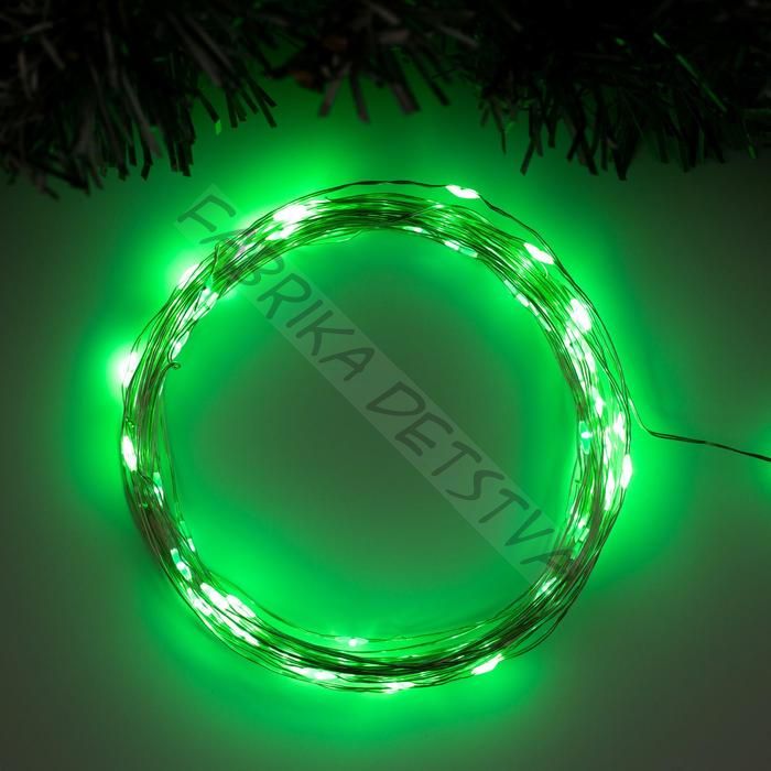 Гирлянда «Нить» 10 м роса, IP20, серебристая нить, 100 LED, свечение зелёное, 12 В