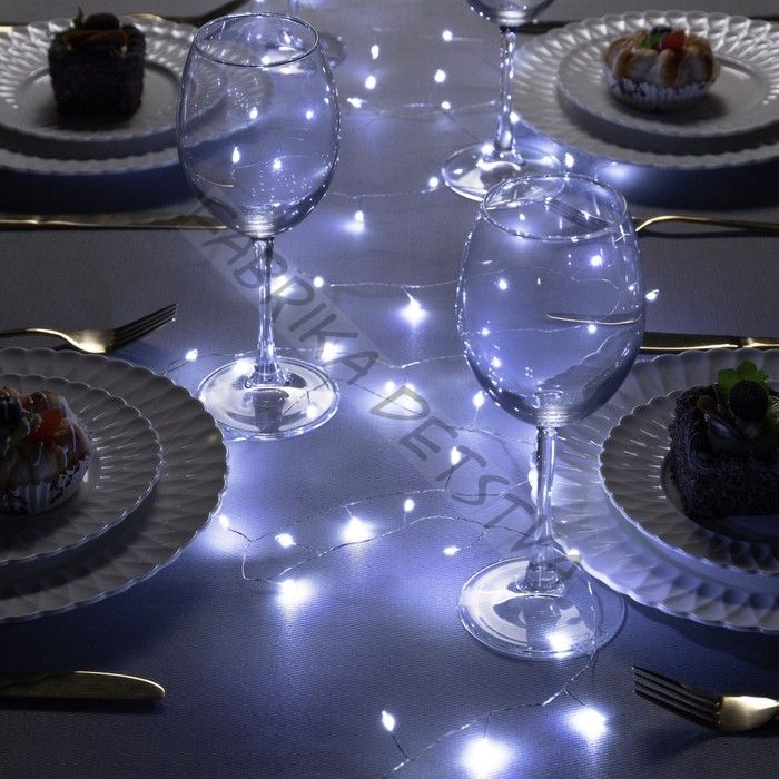 Гирлянда «Мишура» 10 м роса, IP20, серебристая нить, 200 LED, свечение белое, 12 В