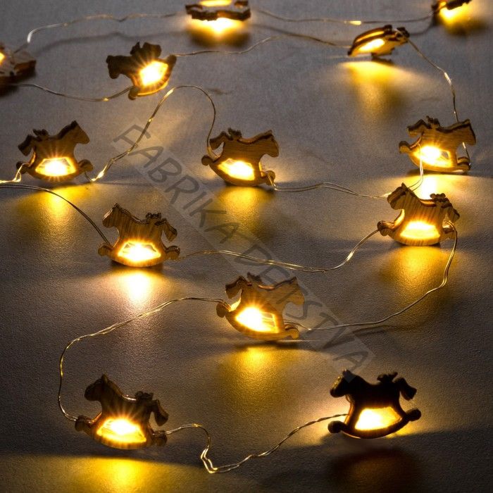 Гирлянда «Нить» 2 м роса с насадками «Лошадка», IP20, серебристая нить, 20 LED, батарейки ААх2 (нет в комплекте), свечение тёплое белое
