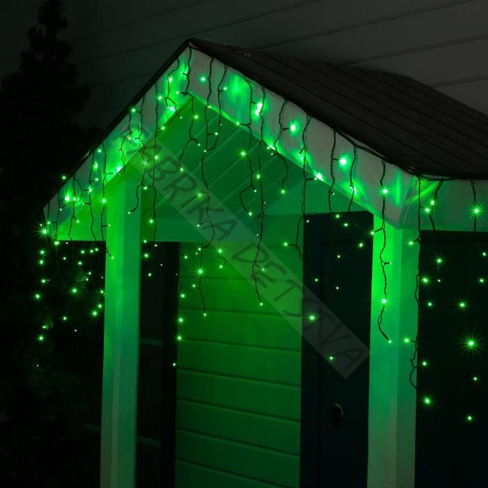 Гирлянда «Бахрома» 3 x 0.6 м, IP44, УМС, тёмная нить, 160 LED, свечение зелёное, 220 В