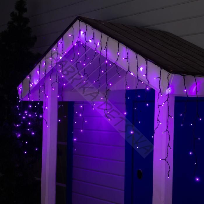 Гирлянда «Бахрома» 3 x 0.6 м, IP44, УМС, тёмная нить, 160 LED, свечение фиолетовое, 220 В
