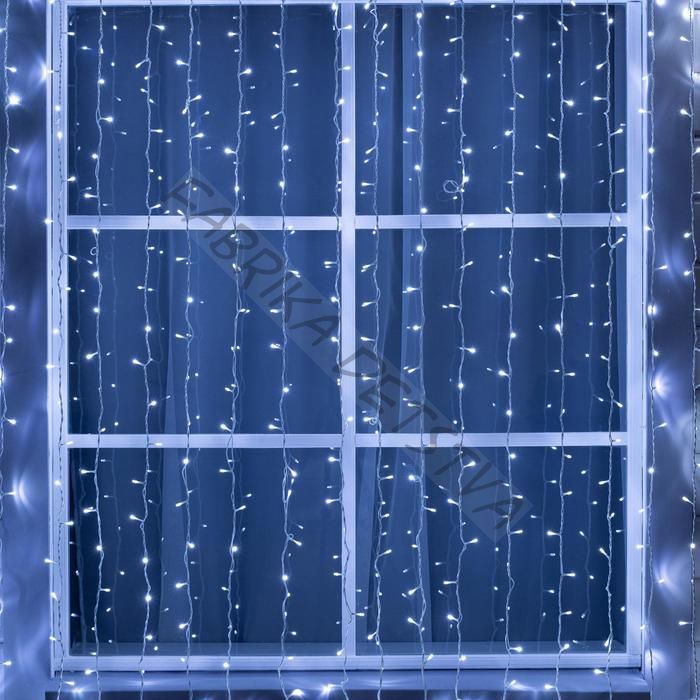 Гирлянда «Занавес» 2 x 9 м, IP44, УМС, белая нить, 1800 LED, свечение белое, 220 В