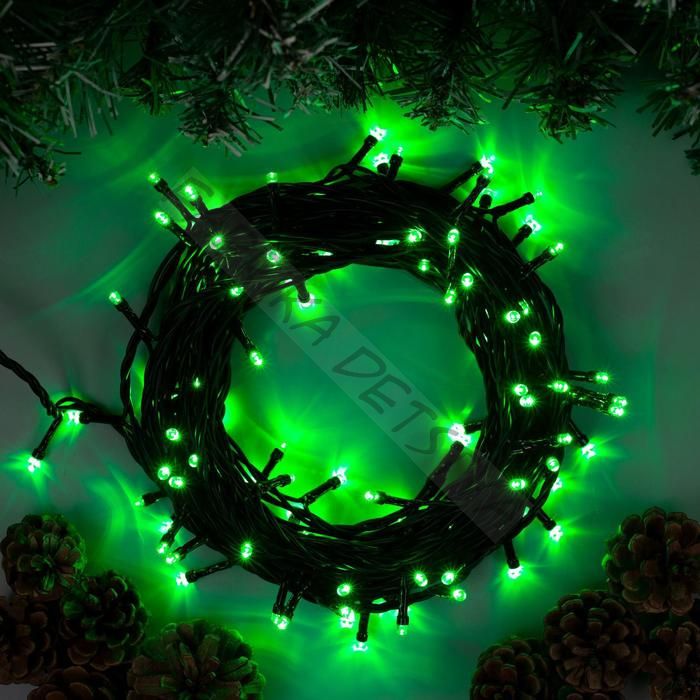 Гирлянда «Нить» 10 м, IP44, тёмная нить, 100 LED, свечение зелёное, 8 режимов, 220 В