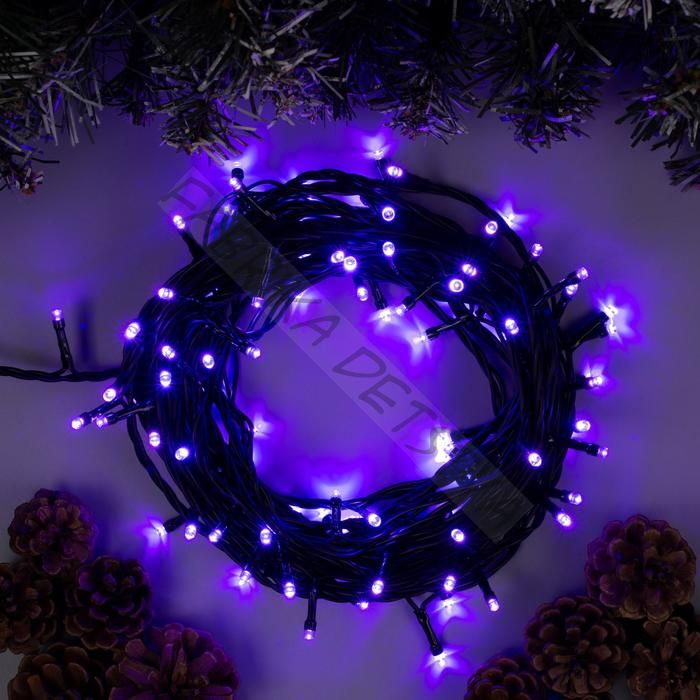 Гирлянда «Нить» 10 м, IP44, тёмная нить, 100 LED, свечение фиолетовое, 8 режимов, 220 В
