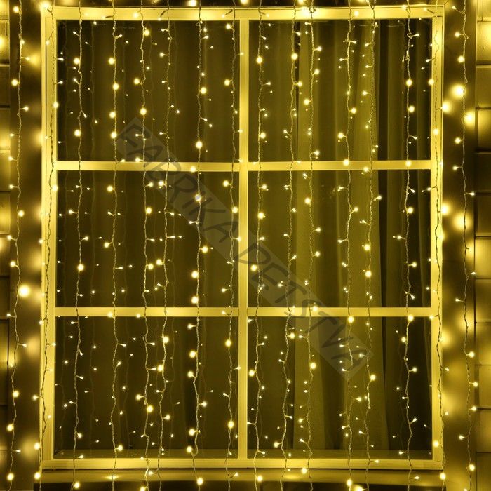 Гирлянда «Занавес» 2 x 3 м, IP44, УМС, белая нить, 760 SMD-LED, свечение тёплое белое, 220 В