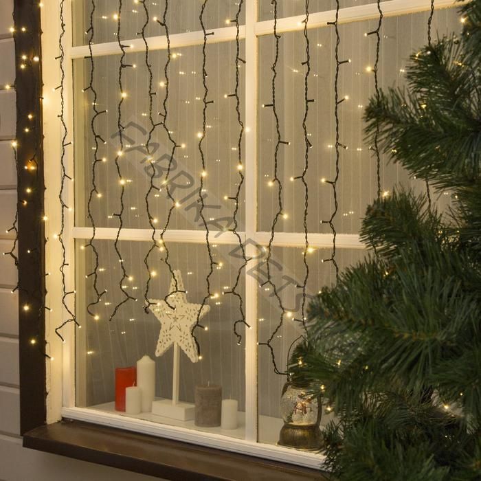 Гирлянда «Занавес» 2 x 1.5 м, IP44, УМС, тёмная нить, 360 SMD-LED, свечение тёплое белое, 220 В
