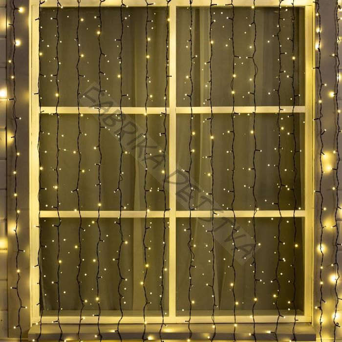 Гирлянда «Занавес» 2 x 3 м, IP44, УМС, тёмная нить, 760 SMD-LED, свечение тёплое белое, 220 В