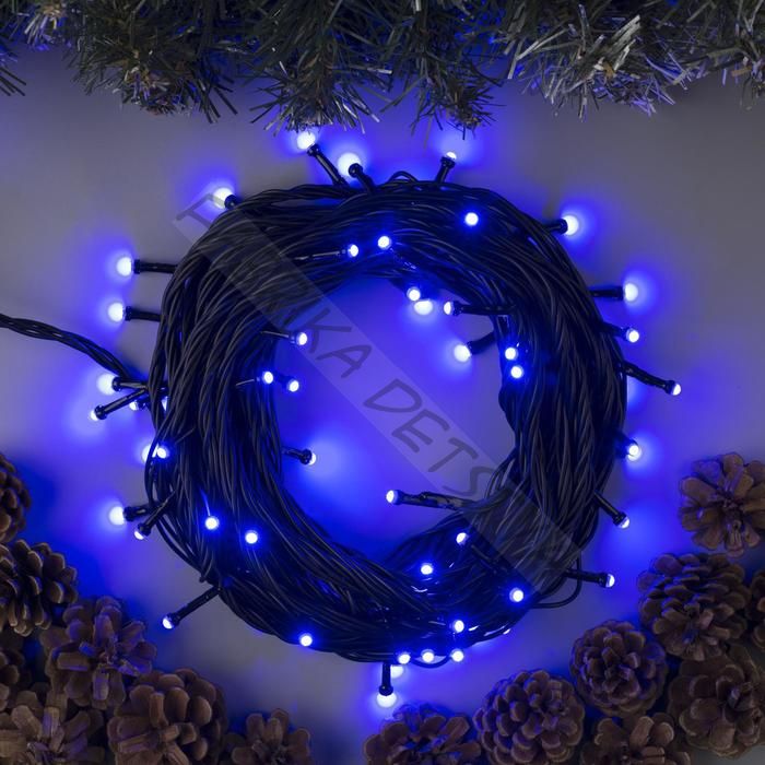 Гирлянда «Нить» 10 м, IP44, УМС, тёмная нить, 72 SMD-LED, свечение синее, 220 В