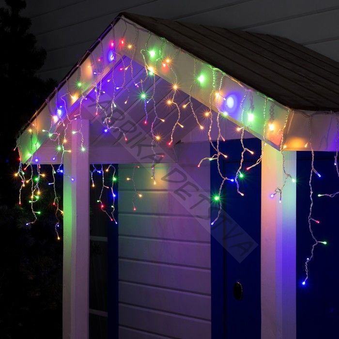 Гирлянда «Бахрома» 3 x 0.6 м, IP44, УМС, прозрачная нить, 160 SMD-LED, свечение мульти, 220 В