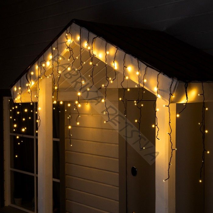 Гирлянда «Бахрома» 3 x 0.6 м, IP44, УМС, тёмная нить, 160 SMD-LED, свечение тёплое белое, 220 В