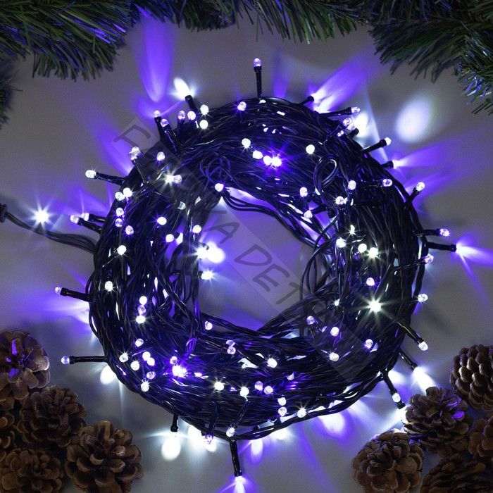 Гирлянда «Нить» 20 м, IP44, тёмная нить, 200 LED, свечение бело-синее, мигание, 220 В