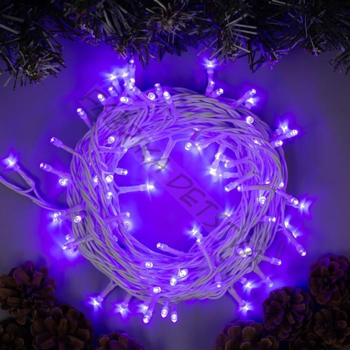 Гирлянда «Нить» 10 м, IP44, белая нить, 100 LED, свечение фиолетовое, 8 режимов, 220 В