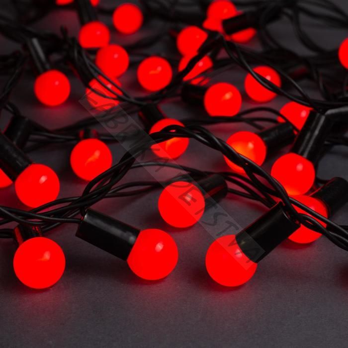Гирлянда "Нить" 10 м с насадками "Шарики 1.5 см", IP44, тёмная нить, 100 LED, свечение красное, 8 режимов, 220 В