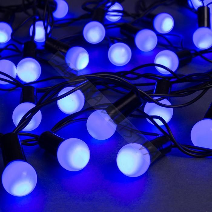 Гирлянда «Нить» 10 м с насадками «Шарики 1.5 см», IP44, тёмная нить, 100 LED, свечение синее, 8 режимов, 220 В