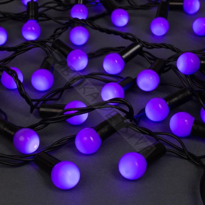 Гирлянда «Нить» 20 м с насадками «Шарики 1.5 см», IP44, тёмная нить, 200 LED, свечение фиолетовое, 8 режимов, 220 В