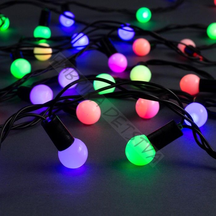Гирлянда «Нить» 10 м с насадками «Шарики 1.5 см», IP44, тёмная нить, 100 LED, свечение мульти (RG/RB), мигание, 220 В