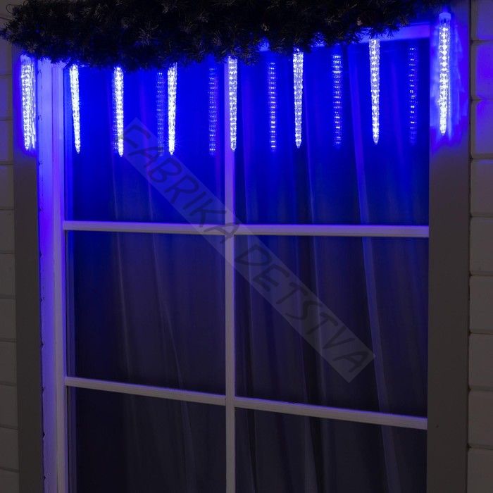 Гирлянда «Сосульки рифленые» 2.5 x 0.3 м, IP65, прозрачная нить, 192 LED, свечение синее с эффектом стекания, 12 В
