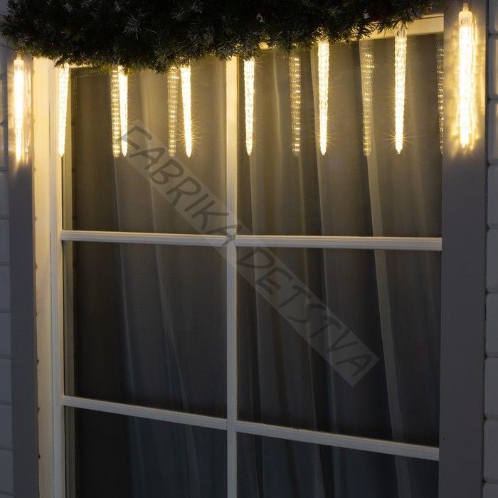 Гирлянда «Сосульки рифленые» 2.5 x 0.3 м, IP65, прозрачная нить, 192 LED, свечение тёплое белое с эффектом стекания, 12 В