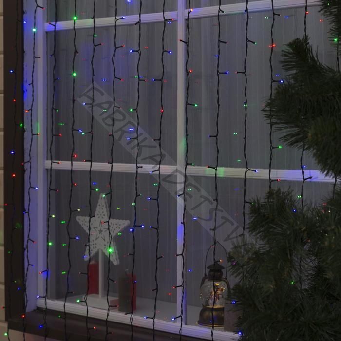 Гирлянда "Занавес" 2 х 6 м , IP44, УМС, тёмная нить, 1440 LED, свечение RG/RB, мигание, 220 В