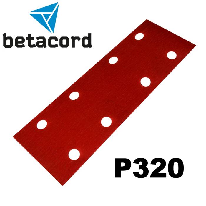 Betacord Абразивная полоска P320 на пластике 70х198мм. 8 отверстий, в упаковке 50шт.