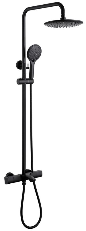 Душевая стойка ABBER Thermostat AF8516BL с термостатом и изливом, черный матовый