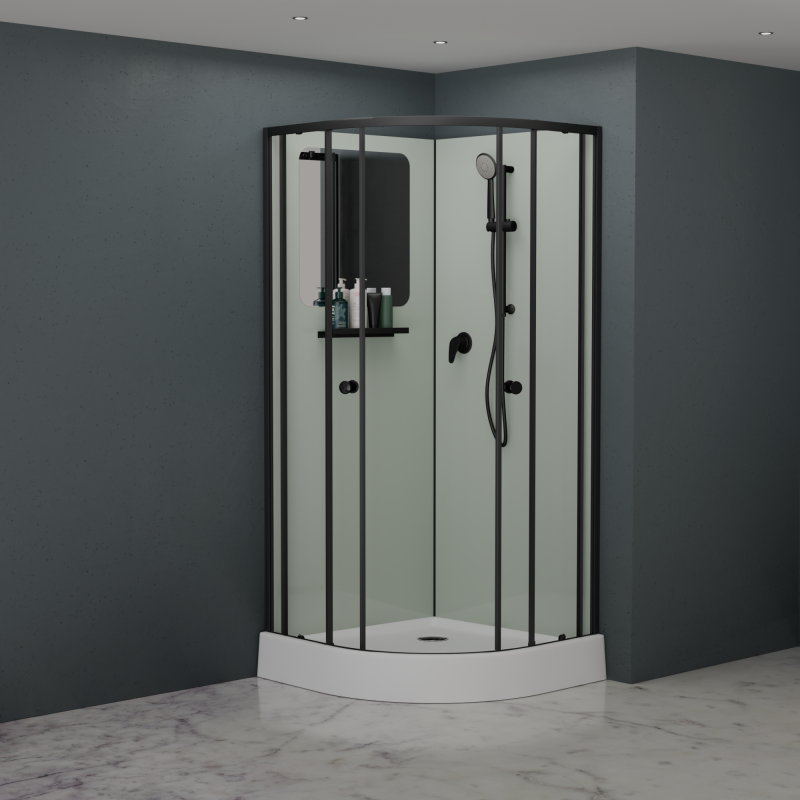 Душевая кабина RGW полукруг, низкий поддон, без крыши, профиль чёрный AN-208B 100x100, 381320899-14