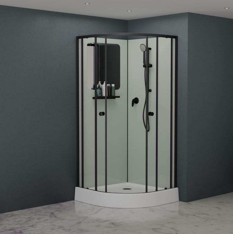 Душевая кабина RGW полукруг, низкий поддон, без крыши, профиль чёрный AN-208B 80x80, 381320888-14