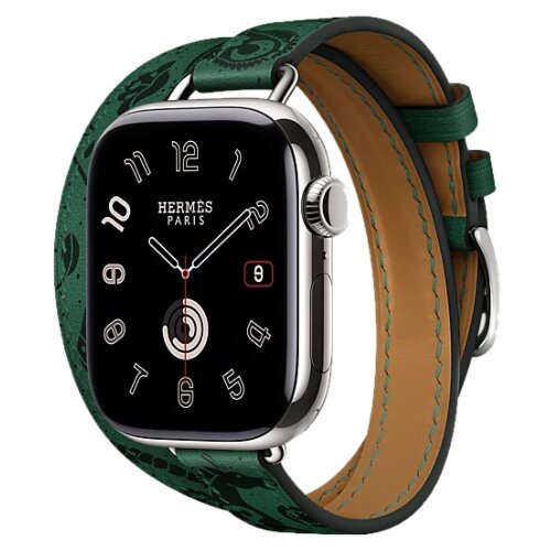 Apple Watch Series 11 Hermes 42 mm Attelage Double Tour Animaux Bandana Vert Moyen