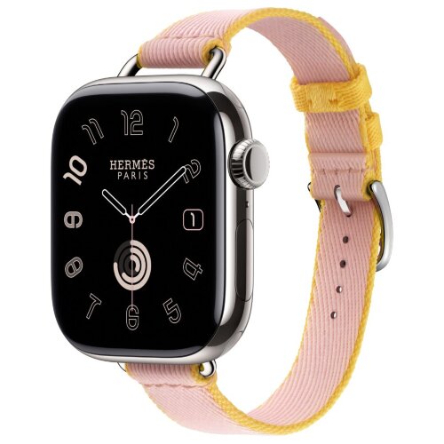 Apple Watch Series 11 Hermes 42mm Twill Jump Attelage Single Tour Rose Sakura / Jaune de Naples