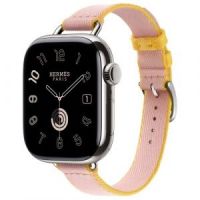 Apple Watch Series 11 Hermes 42mm Twill Jump Attelage Single Tour Rose Sakura / Jaune de Naples