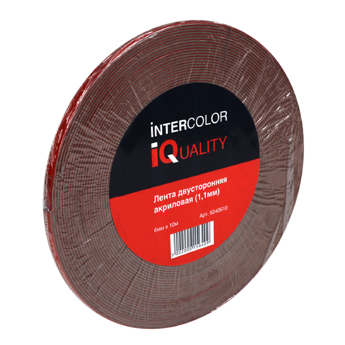 IQ Лента двусторонняя акриловая толщина 1.1мм. рулон 6мм.х10м.