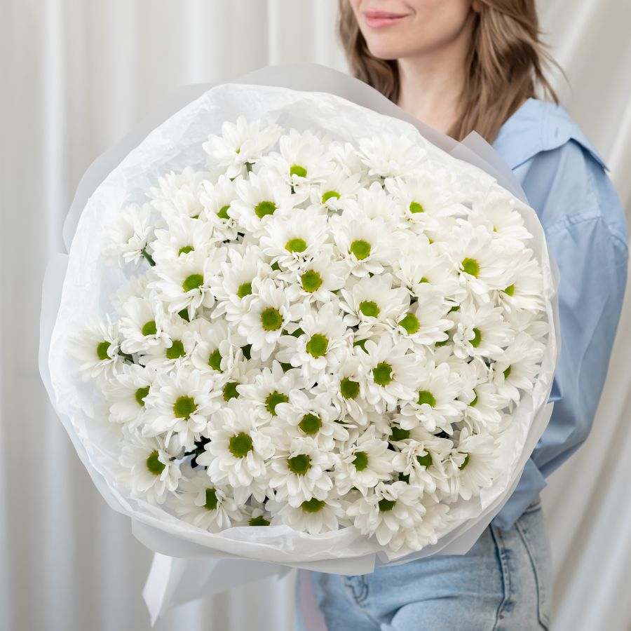 15 белых хризантем (сорт Бакарди)