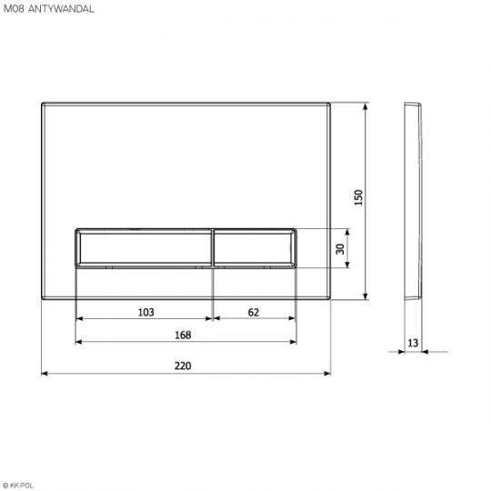 Металлическая клавиша смыва KKPOL Antivandal 350/PPW/001-00-00 схема 3