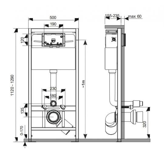 Инсталляция для унитаза KKPOL Premium 350/ZPW/500-00-P0 схема 2
